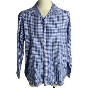Johnston Murphy Button Up Checkered Shirt L Blue Long Sleeve Pocket Cotton